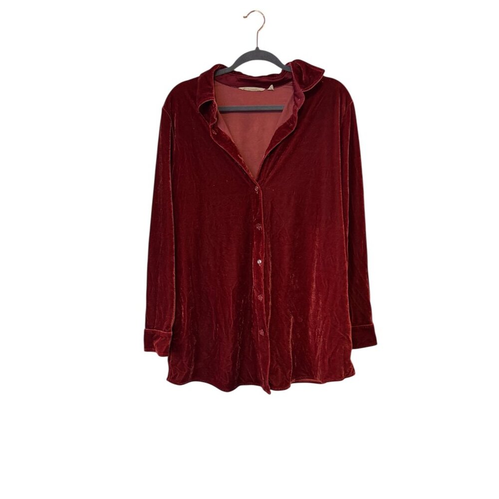 Soft Surroundings Pink Velvet Button-Up Shirt Size L